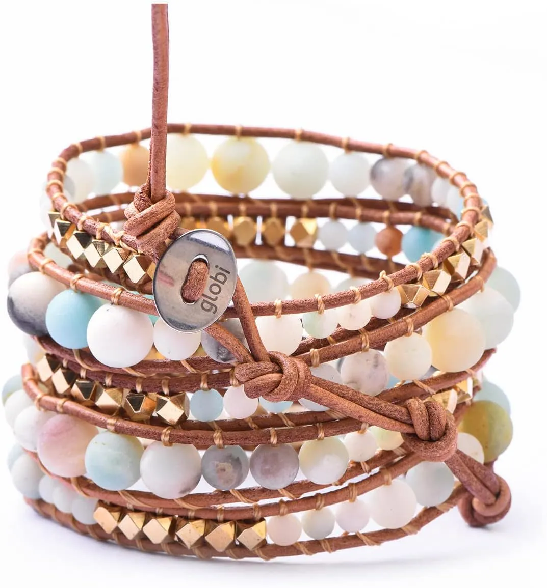 globi Natural Stone Wrap Bracelet For Women/Men | Adjustable Multilayer Genuine Leather Boho Handmade Beaded Bracelet