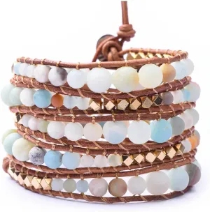 globi Natural Stone Wrap Bracelet For Women/Men | Adjustable Multilayer Genuine Leather Boho Handmade Beaded Bracelet