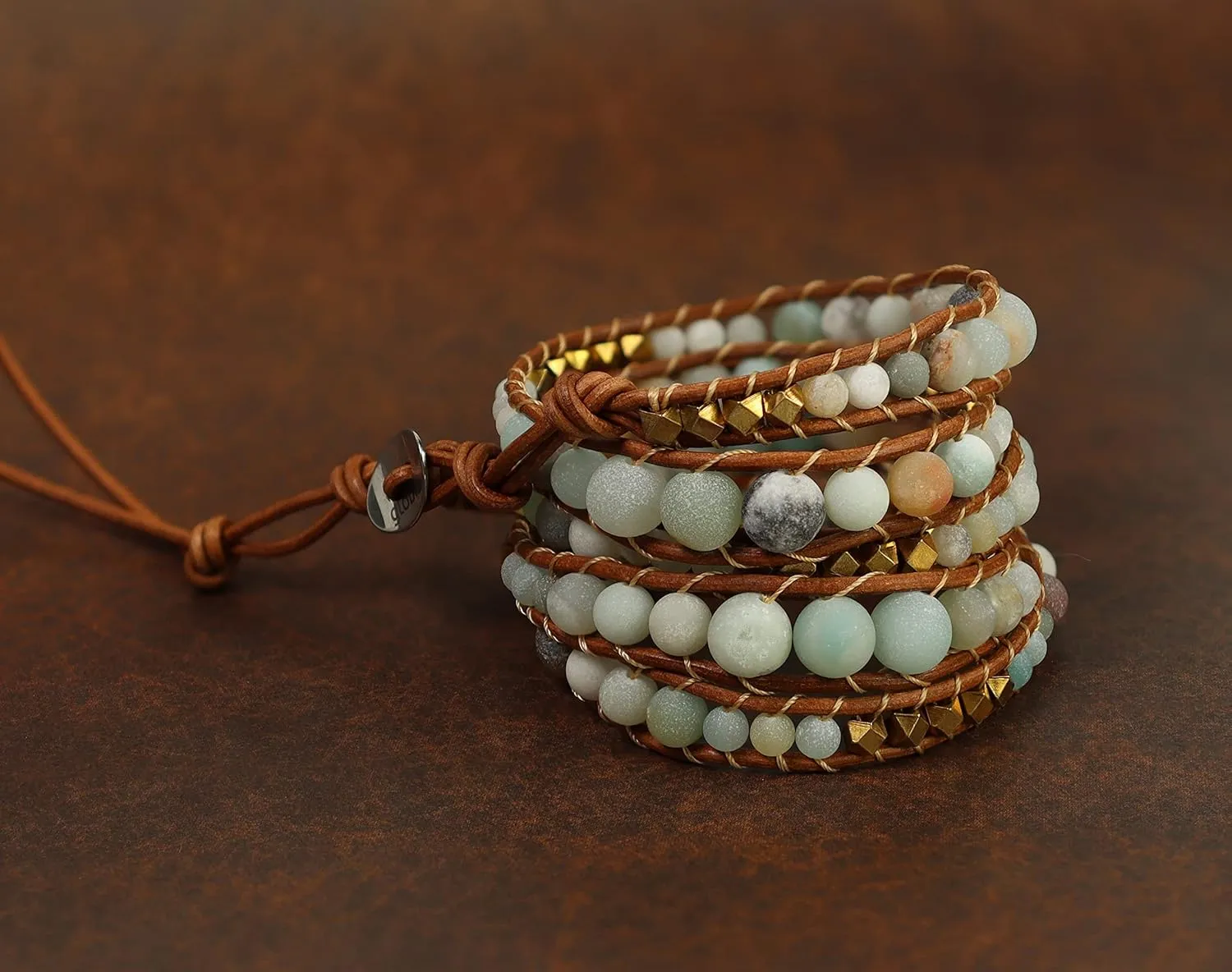 globi Natural Stone Wrap Bracelet For Women/Men | Adjustable Multilayer Genuine Leather Boho Handmade Beaded Bracelet