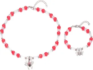 Glow in The Dark Beads Jewelry Set, Spider Charm Bracelet & Spider Pendant Necklace