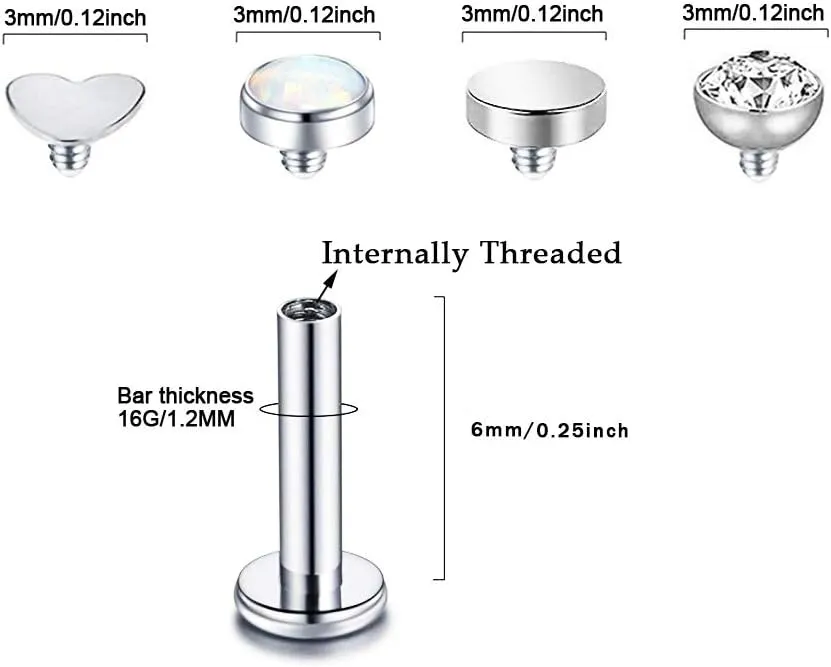 Gnoliew 16G 316L Stainless Steel Labret Monroe Lip Ring Studs Cartilage Helix Tragus Nose Piercing