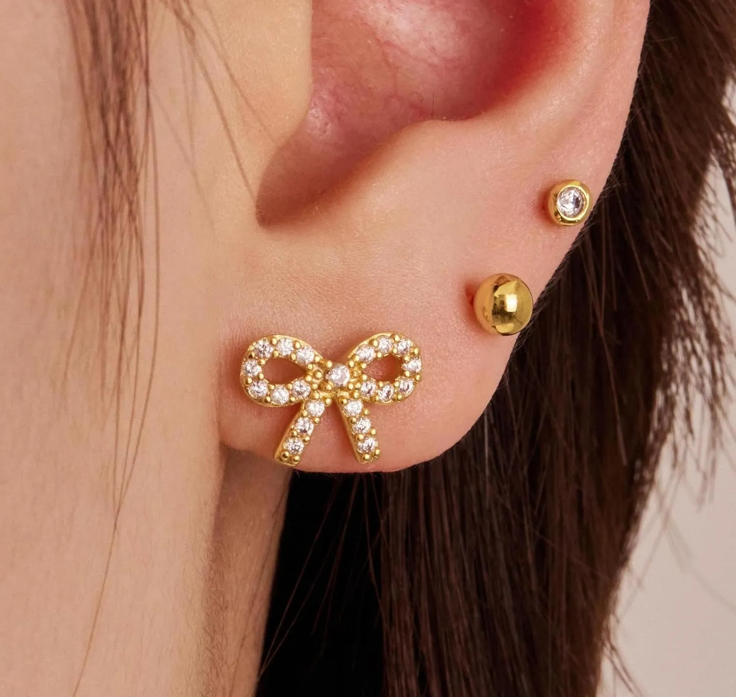 Gold Bow Earrings for Women, Hypoallergenic Studs for Sensitive Ears, Dainty Cute Bow Earring Jewelry Gifts for Women Trendy