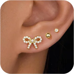 Gold Bow Earrings for Women, Hypoallergenic Studs for Sensitive Ears, Dainty Cute Bow Earring Jewelry Gifts for Women Trendy