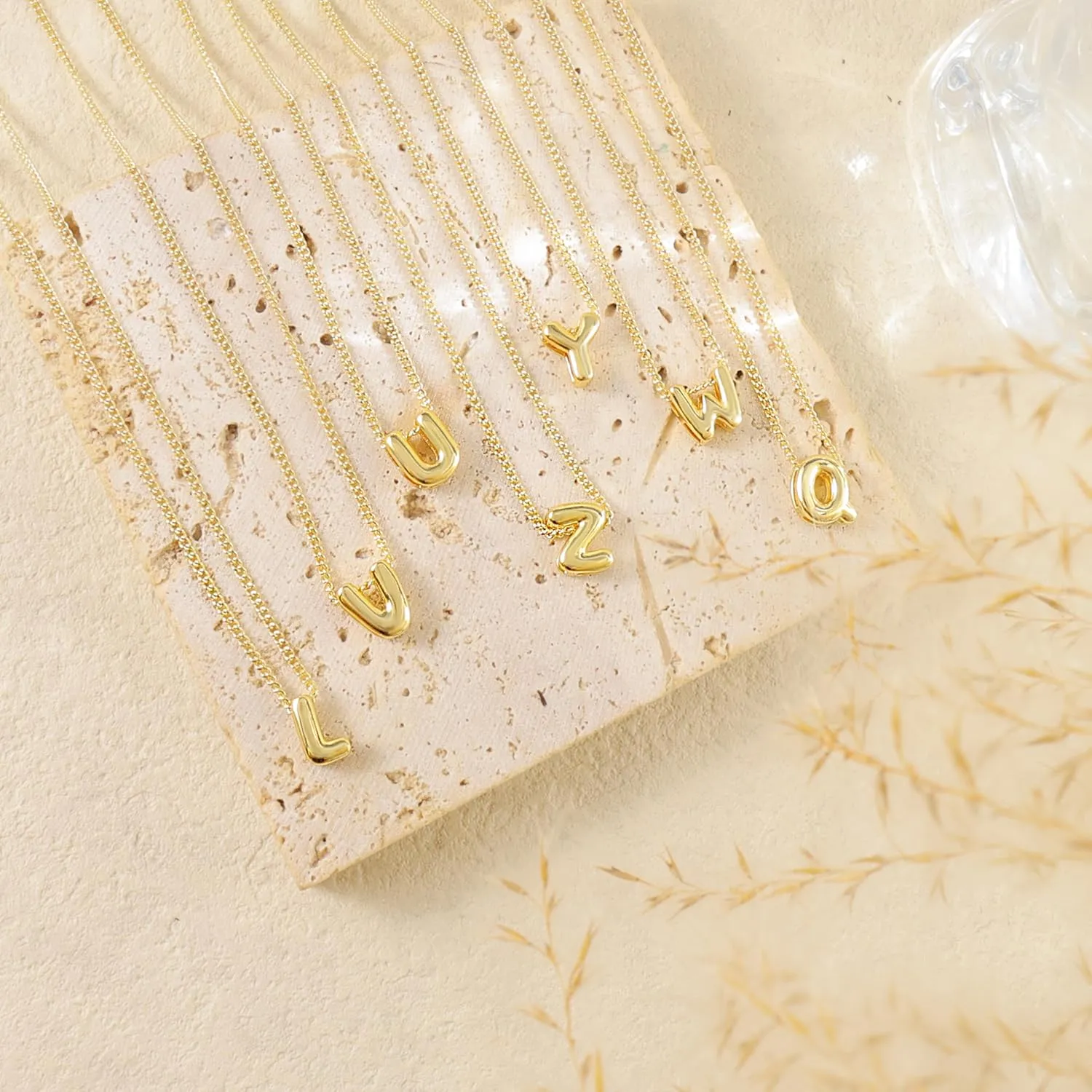 Gold Bubble Letter Necklace for Women,14K Gold Plated Initial Letter Necklace Prendant Name Necklace Dainty Charm Necklace Initial Necklaces for Women Trendy Gold Jewelry Personalized Gifts