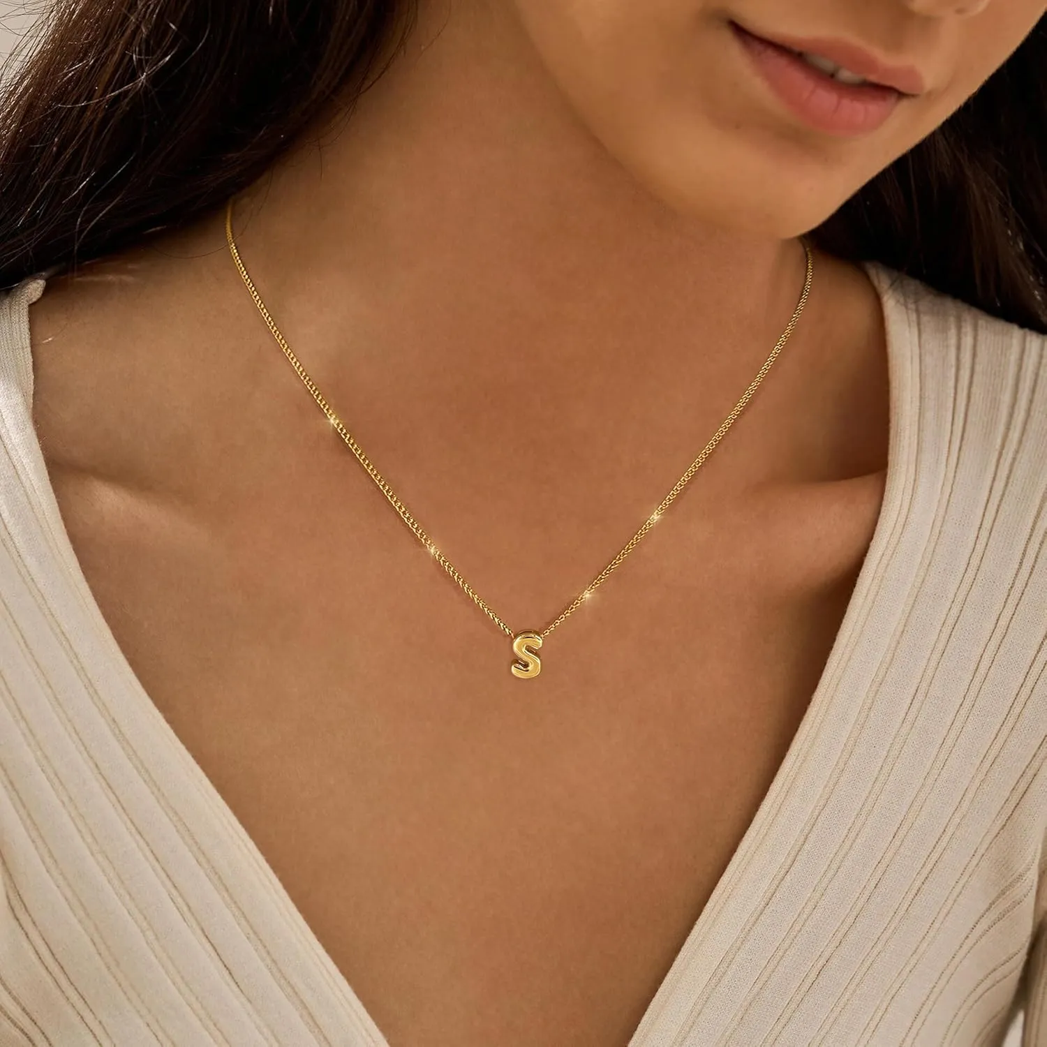 Gold Bubble Letter Necklace for Women,14K Gold Plated Initial Letter Necklace Prendant Name Necklace Dainty Charm Necklace Initial Necklaces for Women Trendy Gold Jewelry Personalized Gifts