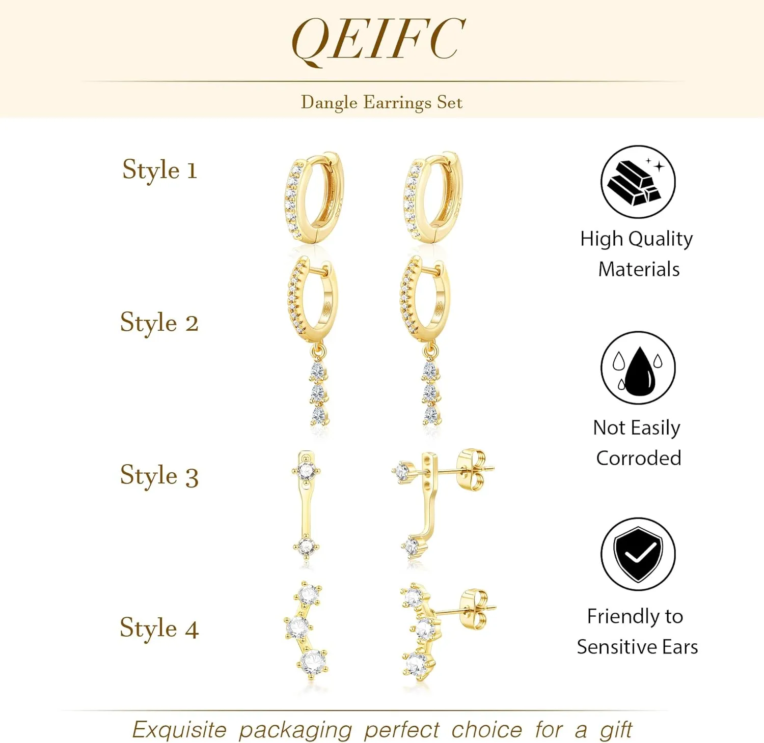 Gold Cartilage Earrings for Women, Silver Dangle Cubic Zirconia Huggie Hoop Earring Stacks Set for Multiple Piercing, Hypoallergenic Surgical Steel Small Dainty Flower Helix Jacket Stud Earrings