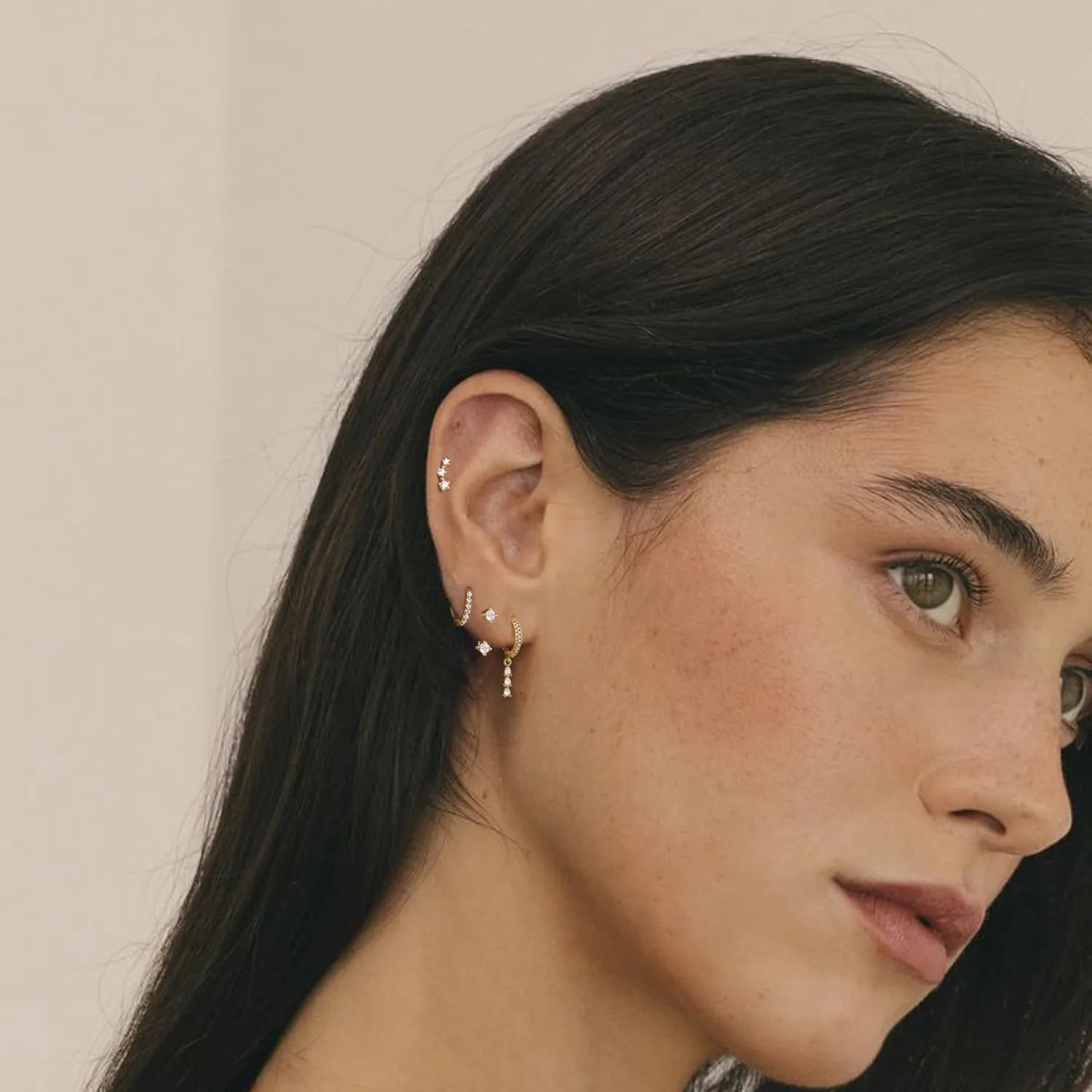 Gold Cartilage Earrings for Women, Silver Dangle Cubic Zirconia Huggie Hoop Earring Stacks Set for Multiple Piercing, Hypoallergenic Surgical Steel Small Dainty Flower Helix Jacket Stud Earrings