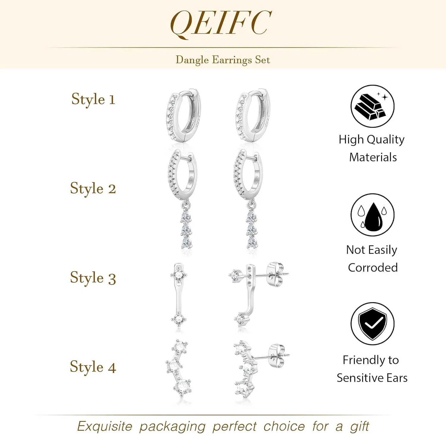 Gold Cartilage Earrings for Women, Silver Dangle Cubic Zirconia Huggie Hoop Earring Stacks Set for Multiple Piercing, Hypoallergenic Surgical Steel Small Dainty Flower Helix Jacket Stud Earrings
