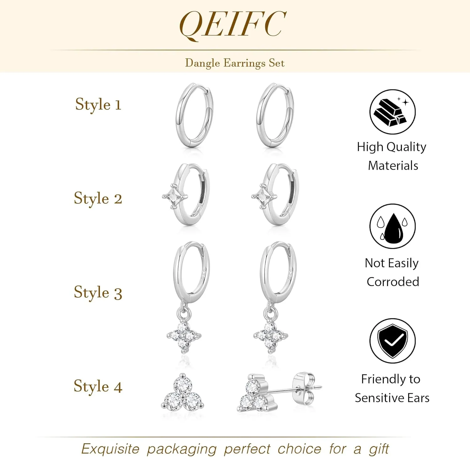 Gold Cartilage Earrings for Women, Silver Dangle Cubic Zirconia Huggie Hoop Earring Stacks Set for Multiple Piercing, Hypoallergenic Surgical Steel Small Dainty Flower Helix Jacket Stud Earrings