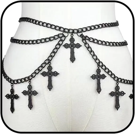 Gold Cross Chain Belt for Women Adjustable Bohemian Layered Waist Chain Belt Punk Gothic Cross Belly Chain Summer Bikini belt Cross pendant body Jewelry