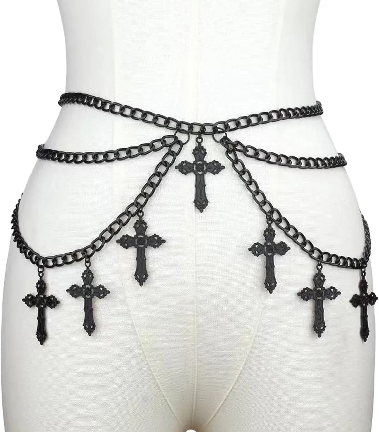 Gold Cross Chain Belt for Women Adjustable Bohemian Layered Waist Chain Belt Punk Gothic Cross Belly Chain Summer Bikini belt Cross pendant body Jewelry