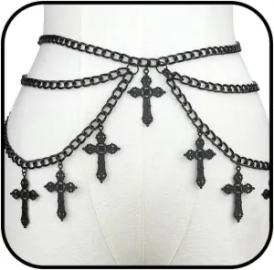 Gold Cross Chain Belt for Women Adjustable Bohemian Layered Waist Chain Belt Punk Gothic Cross Belly Chain Summer Bikini belt Cross pendant body Jewelry