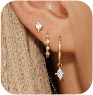 Gold Dainty Earrings Set For Women,14k Earring Stacks Gold Small Stackable Earrings,Cartilage Dangle Jewelry Hoop Earring Sets For Multiple Piercing,Birthday Ideas For Mom Friend Wife