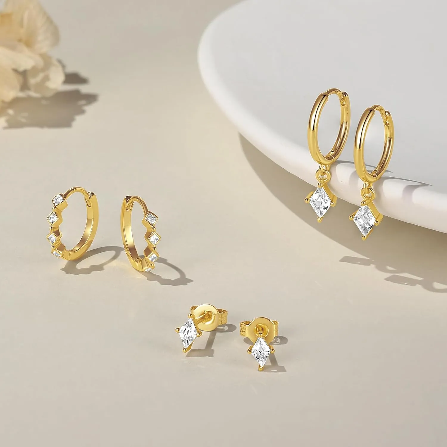 Gold Dainty Earrings Set For Women,14k Earring Stacks Gold Small Stackable Earrings,Cartilage Dangle Jewelry Hoop Earring Sets For Multiple Piercing,Birthday Ideas For Mom Friend Wife
