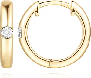 Gold Earrings for Women 14K Gold Hoop Earrings for Women Radiant Cubic Zirconia Comfortable Huggie Hoop Earring 15/25mm