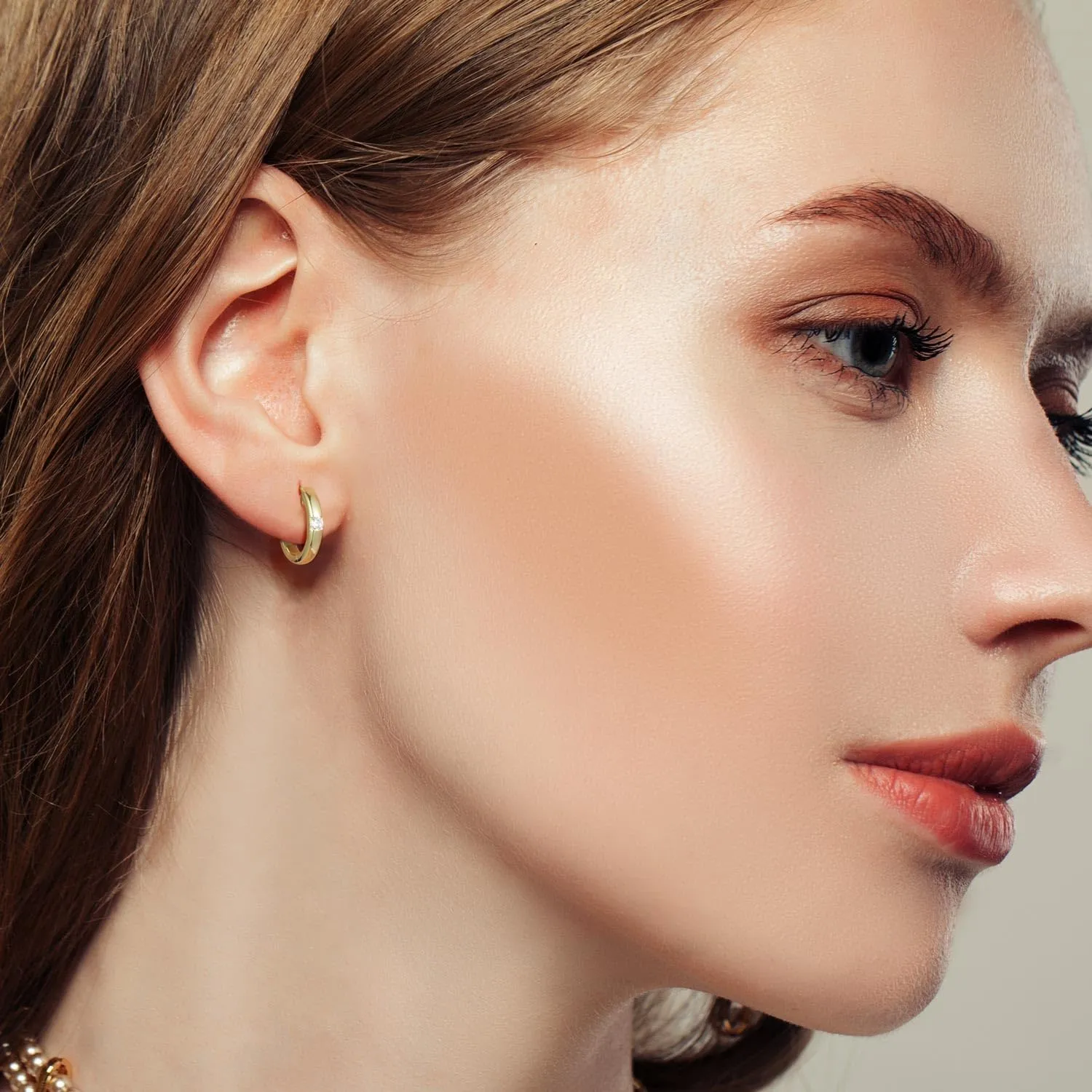 Gold Earrings for Women 14K Gold Hoop Earrings for Women Radiant Cubic Zirconia Comfortable Huggie Hoop Earring 15/25mm