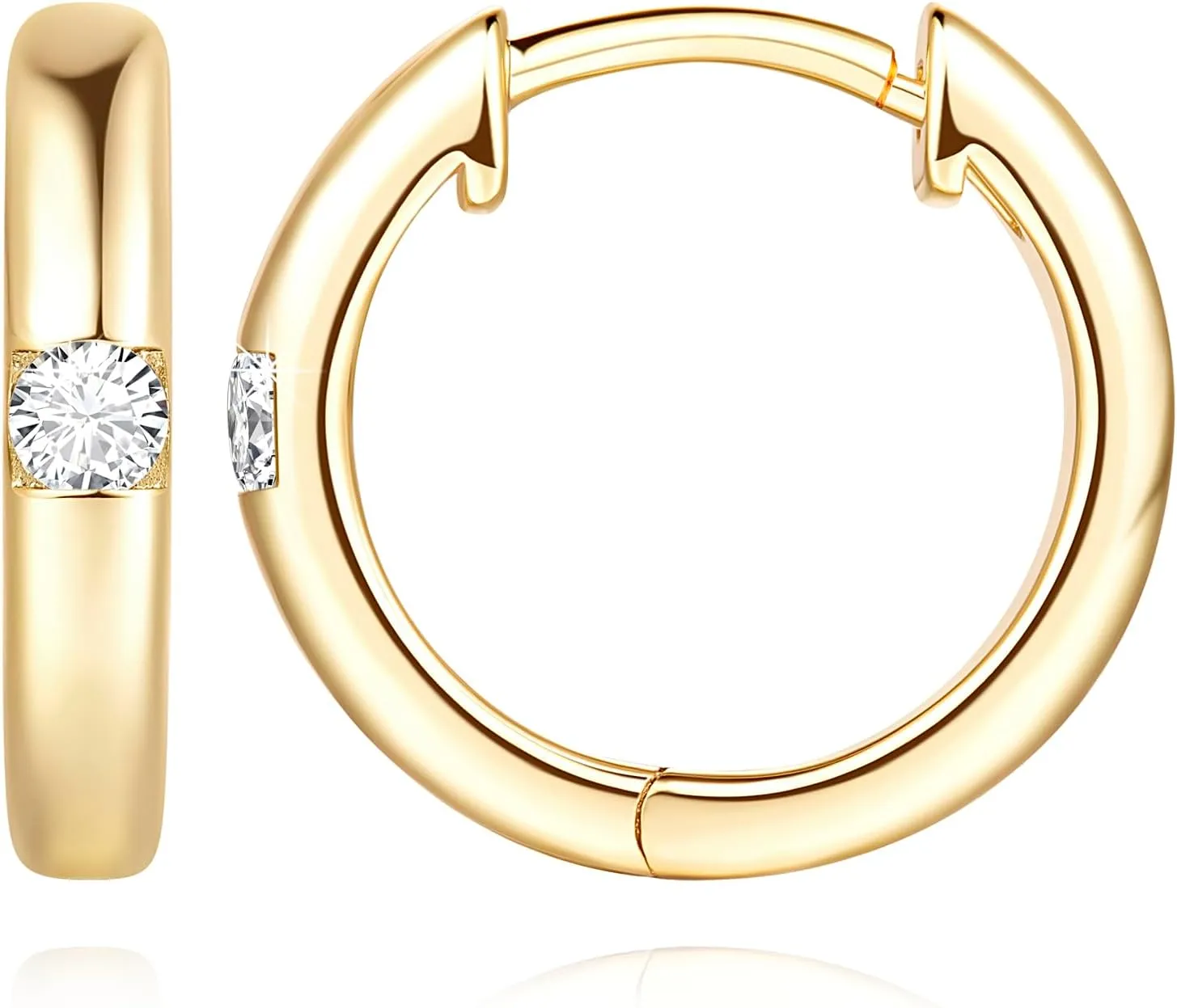 Gold Earrings for Women 14K Gold Hoop Earrings for Women Radiant Cubic Zirconia Comfortable Huggie Hoop Earring 15/25mm