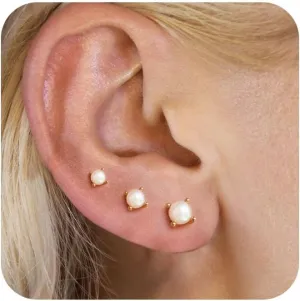 Gold Earrings for Women, 14k Gold Plated Earring Stack Hypoallergenic Pearl Drop Earring Dainty Gold Earrings for Women Trendy Cute Small Huggie Hoop Earring Fashion Womens Jewelry