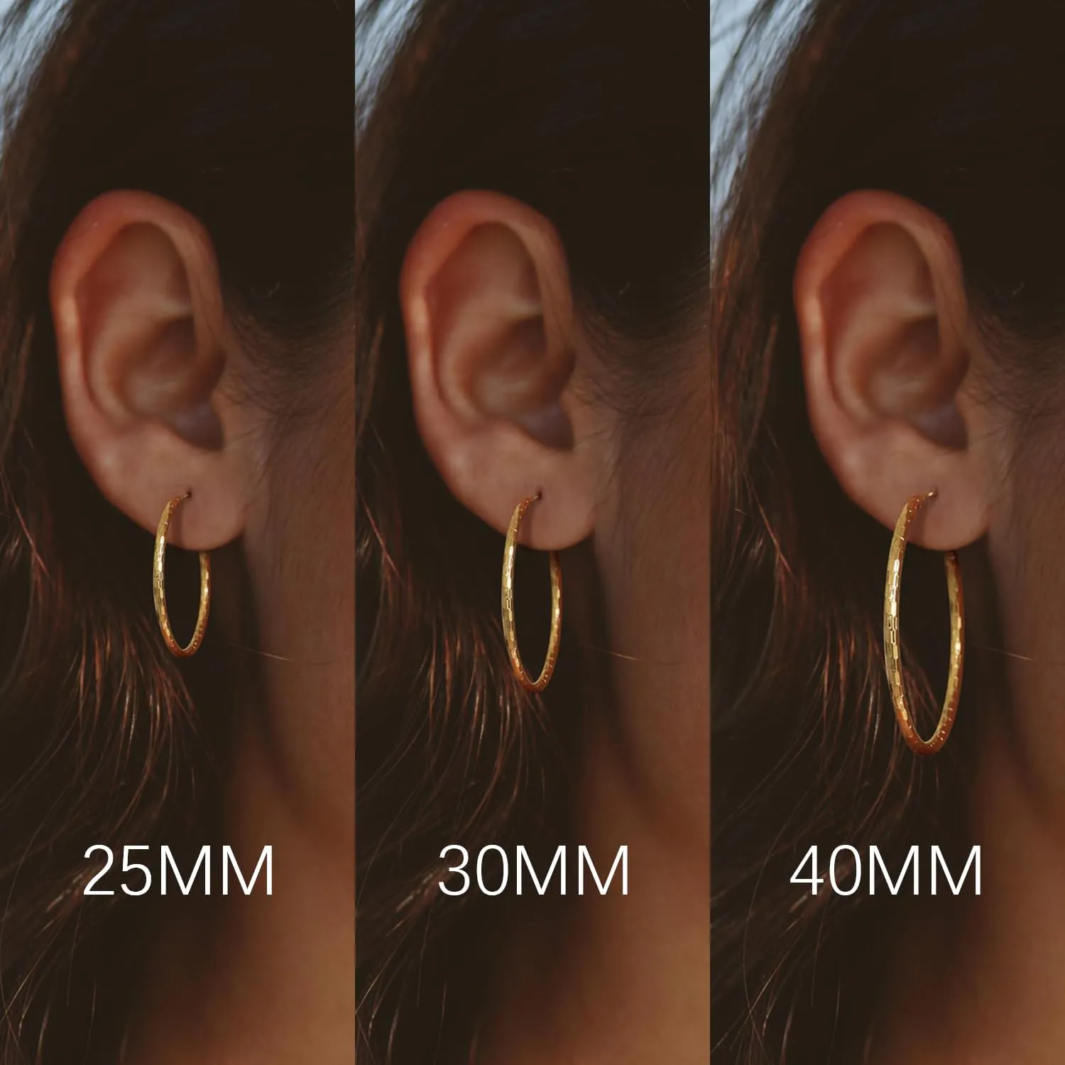 Gold Hoop Earrings for Women 14K Gold Earrings for Women Sparkling Design Hypoallergenic Lightweight Womens Earring Hoops 25 MM/30 MM/40 MM