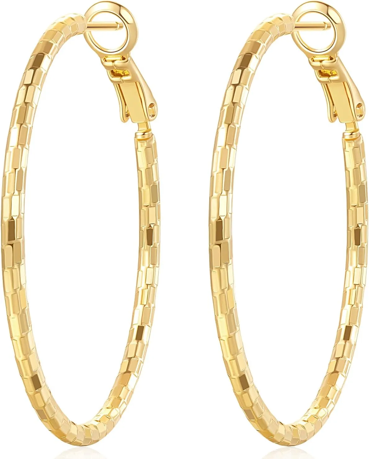 Gold Hoop Earrings for Women 14K Gold Earrings for Women Sparkling Design Hypoallergenic Lightweight Womens Earring Hoops 25 MM/30 MM/40 MM