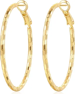 Gold Hoop Earrings for Women 14K Gold Earrings for Women Sparkling Design Hypoallergenic Lightweight Womens Earring Hoops 25 MM/30 MM/40 MM