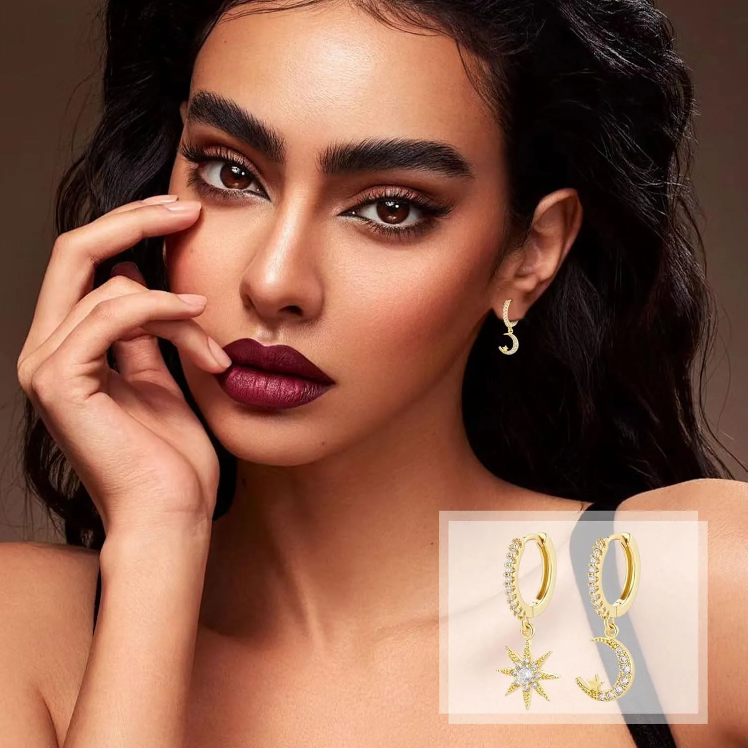 Gold Hoop Earrings for Women 14K Gold Plated Huggie Hoop Earring Diamond Cut Cubic Zirconia Star Moon Huggie Earrings Hypoallergenic Dangle Earrings Jewelry Gift for Girls and Lad (Star and Moon-Gold)