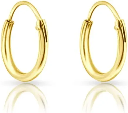 Gold Hoop Earrings for Women - 925 Sterling Silver Hoops 24K Gold Plated Earrings - Large Hoops - Tiny Hoop Earring - Hypoallergenic Ear Piercing - Cartilage Ring - Nose Ring - Sizes 8 mm to 80 mm