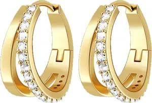 Gold Hoop Earrings for Women Gold Plated Tiny Earrings Cubic Zirconia Huggie Earrings Gold Plated Gold Hoop Earrings Double Hoop Earrings Lightweight Earrings for Women