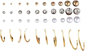 Gold Hoop Earrings for Women Hypoallergenic Pearl Stud Earrings Set for Women Multipack Chunky Earrings for Women Trendy Cute Earrings Pack for Piercing Y2k Accessories Earrings Sets 20 Pairs