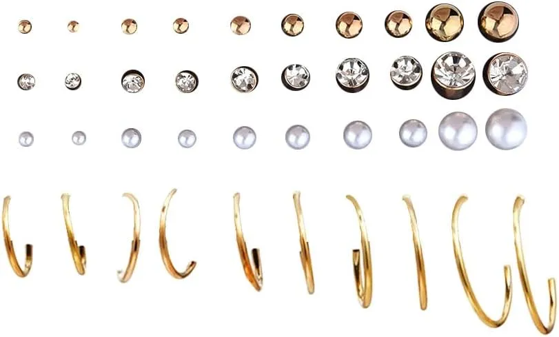 Gold Hoop Earrings for Women Hypoallergenic Pearl Stud Earrings Set for Women Multipack Chunky Earrings for Women Trendy Cute Earrings Pack for Piercing Y2k Accessories Earrings Sets 20 Pairs