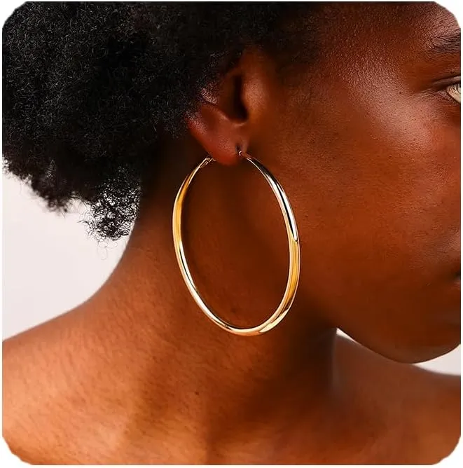 Gold Hoop earrings Gold Plated Large Big Hoops for Women Lightweight Hypoallergenic Thick Hoop Earrings Minimalist Thin Hoop Earrings Prom Dress Jewerly