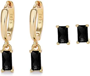 Gold Hoop Earrings With Green Drop, Huggie Hoops For Women & Men - 14K Gold, Hypoallergenic - 2PCS