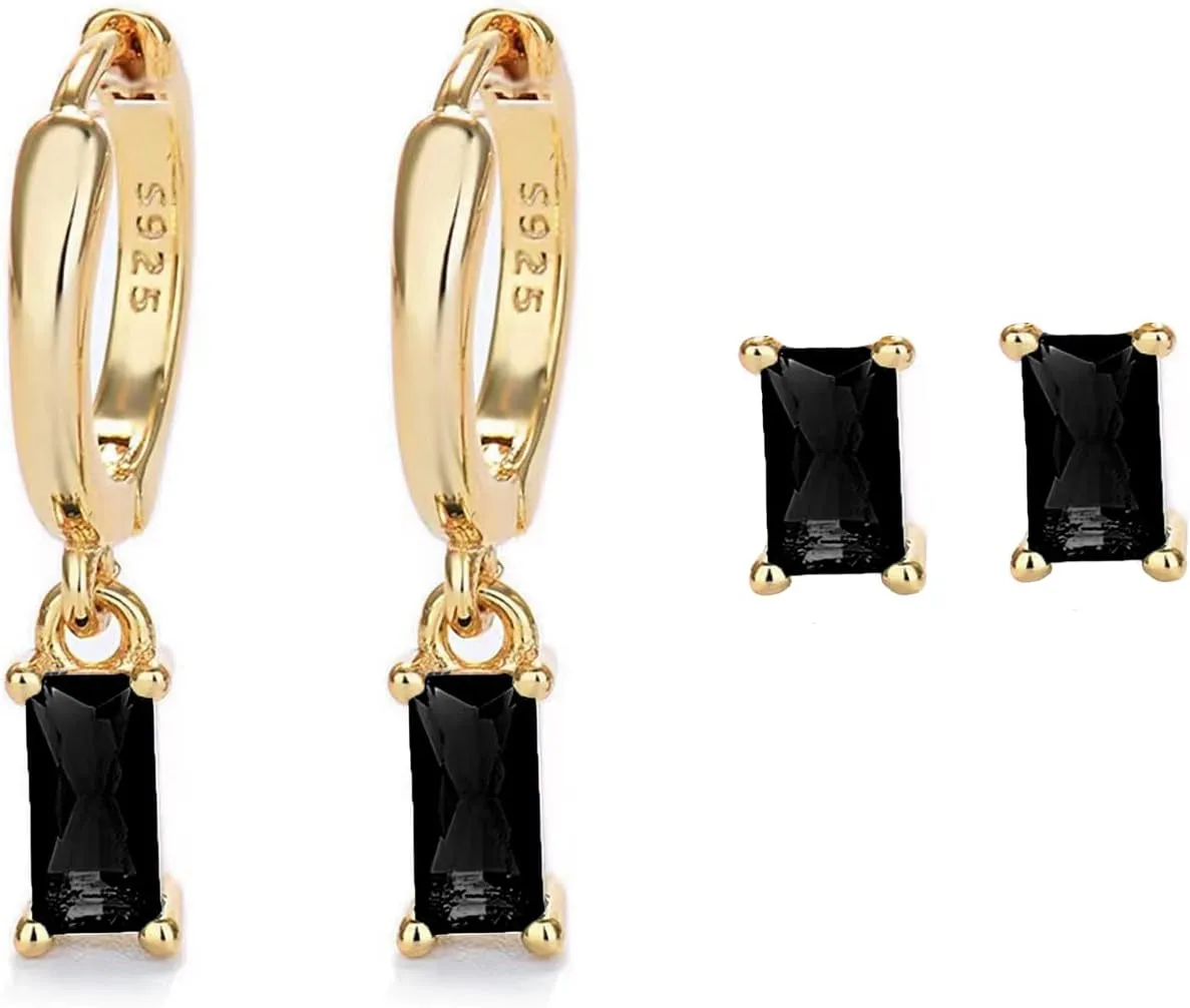 Gold Hoop Earrings With Green Drop, Huggie Hoops For Women & Men - 14K Gold, Hypoallergenic - 2PCS
