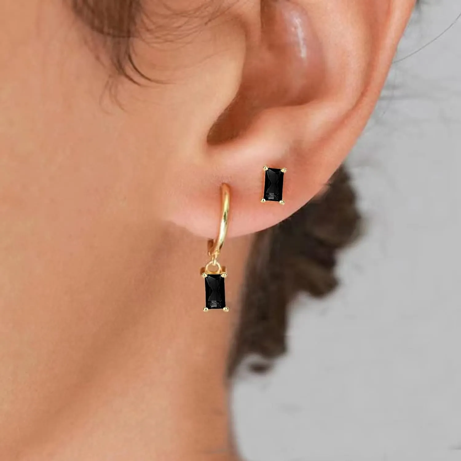 Gold Hoop Earrings With Green Drop, Huggie Hoops For Women & Men - 14K Gold, Hypoallergenic - 2PCS