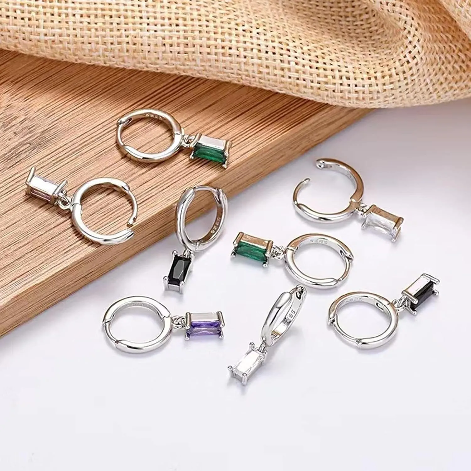 Gold Hoop Earrings With Green Drop, Huggie Hoops For Women & Men - 14K Gold, Hypoallergenic - 2PCS