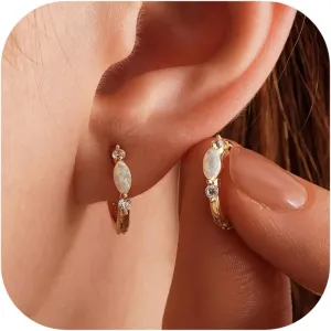 Gold Hoop Huggie Opal Earrings For Women 14k Gold Plated Small Earring Diamond Cubic Zirconia Dainty Jewelry Gifts
