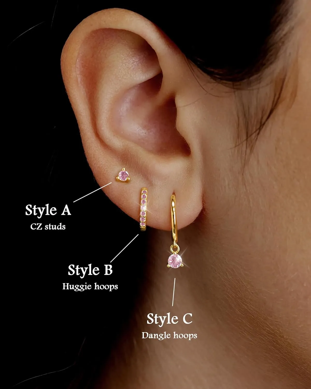 Gold Huggie Hoop Earrings Set Small 14K Gold Plated Cute Dainty Birthstone Earrings Stack Hypoallergenic 925 Sterling Silver Post CZ Diamond Cartilage Stud Dangle Earrings Trendy Earrings for Sensitive Ears Women