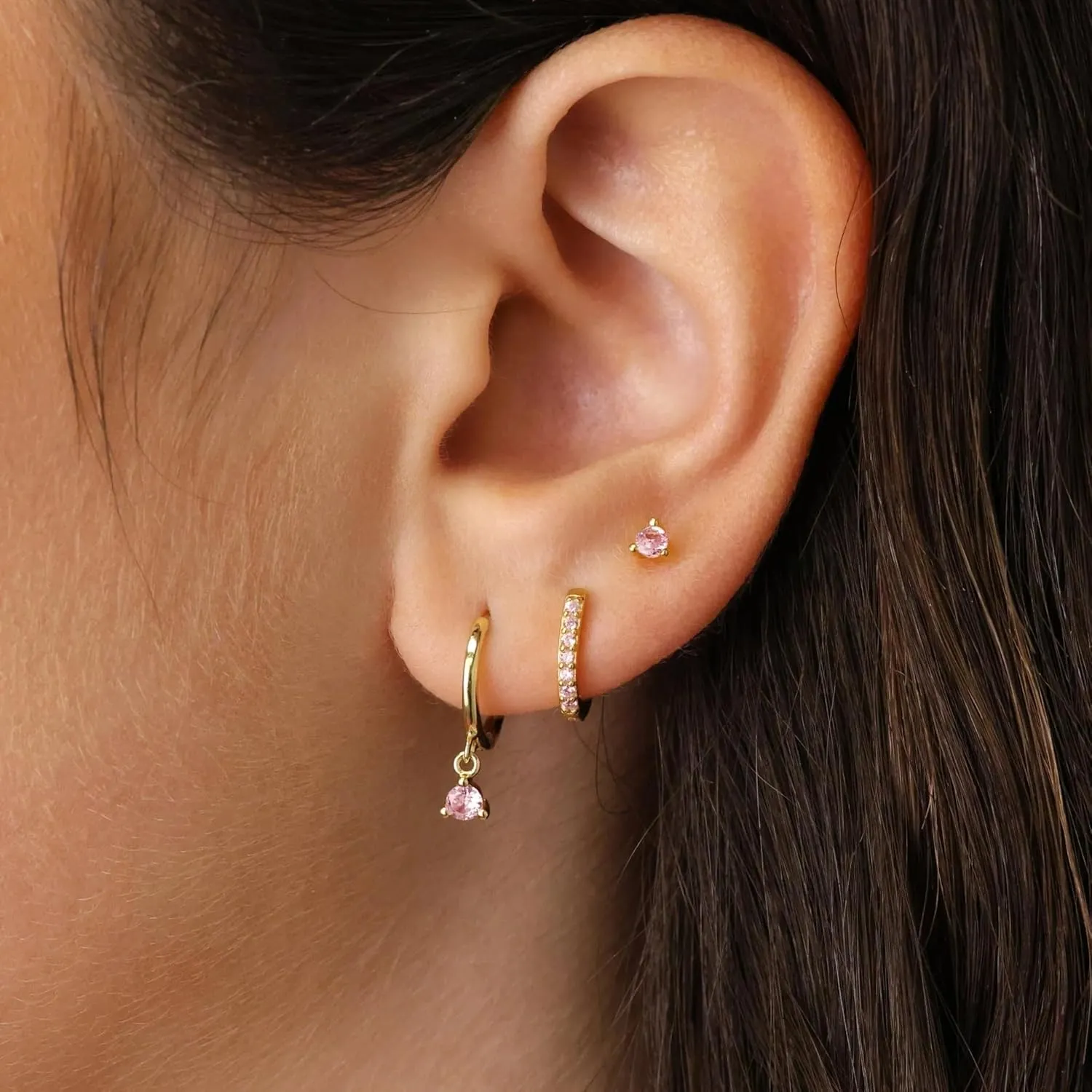 Gold Huggie Hoop Earrings Set Small 14K Gold Plated Cute Dainty Birthstone Earrings Stack Hypoallergenic 925 Sterling Silver Post CZ Diamond Cartilage Stud Dangle Earrings Trendy Earrings for Sensitive Ears Women