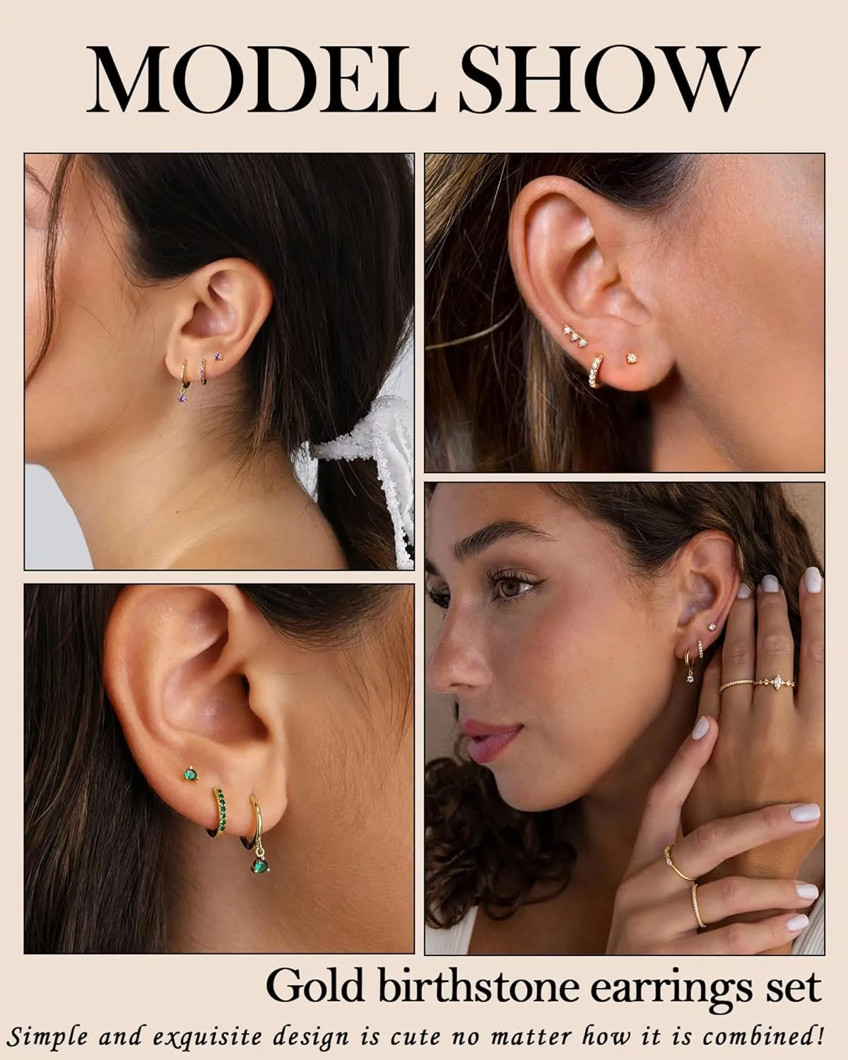 Gold Huggie Hoop Earrings Set Small 14K Gold Plated Cute Dainty Birthstone Earrings Stack Hypoallergenic 925 Sterling Silver Post CZ Diamond Cartilage Stud Dangle Earrings Trendy Earrings for Sensitive Ears Women