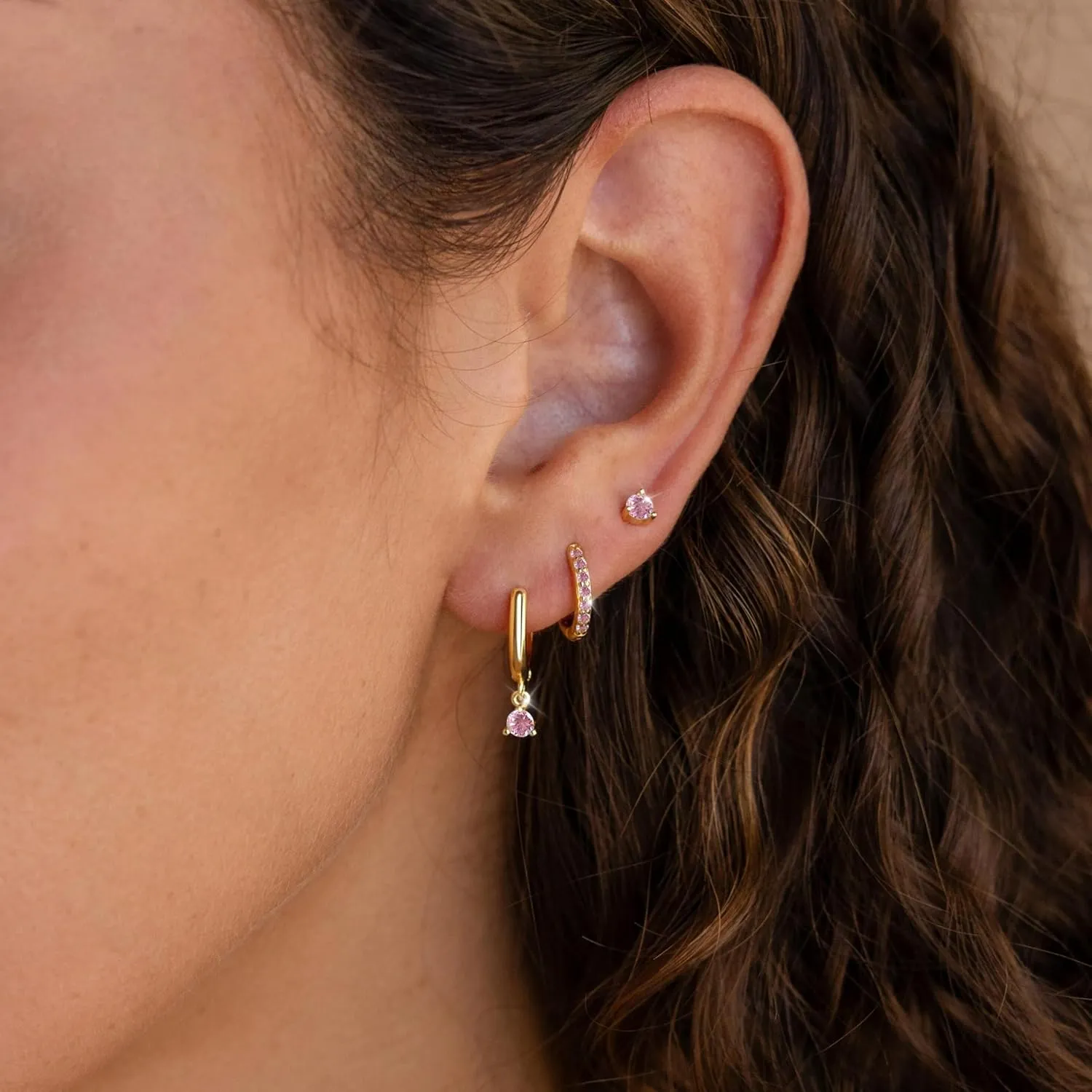 Gold Huggie Hoop Earrings Set Small 14K Gold Plated Cute Dainty Birthstone Earrings Stack Hypoallergenic 925 Sterling Silver Post CZ Diamond Cartilage Stud Dangle Earrings Trendy Earrings for Sensitive Ears Women