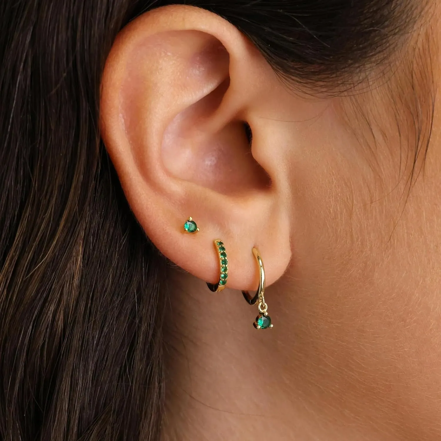 Gold Huggie Hoop Earrings Set Small 14K Gold Plated Cute Dainty Birthstone Earrings Stack Hypoallergenic 925 Sterling Silver Post CZ Diamond Cartilage Stud Dangle Earrings Trendy Earrings for Sensitive Ears Women