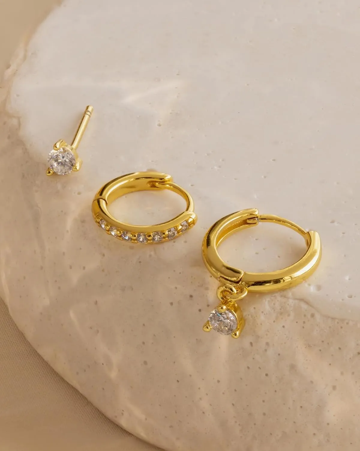 Gold Huggie Hoop Earrings Set Small 14K Gold Plated Cute Dainty Birthstone Earrings Stack Hypoallergenic 925 Sterling Silver Post CZ Diamond Cartilage Stud Dangle Earrings Trendy Earrings for Sensitive Ears Women