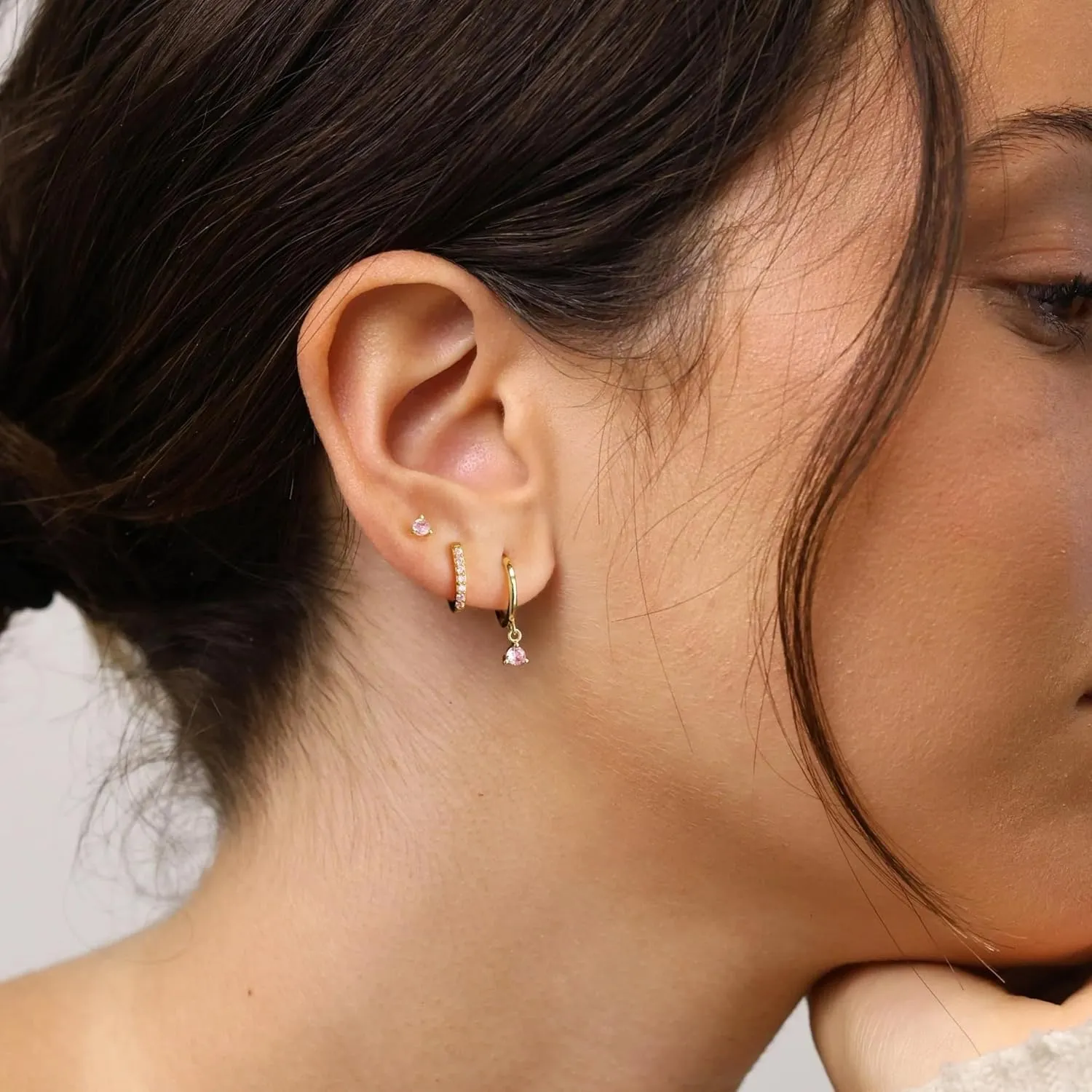 Gold Huggie Hoop Earrings Set Small 14K Gold Plated Cute Dainty Birthstone Earrings Stack Hypoallergenic 925 Sterling Silver Post CZ Diamond Cartilage Stud Dangle Earrings Trendy Earrings for Sensitive Ears Women