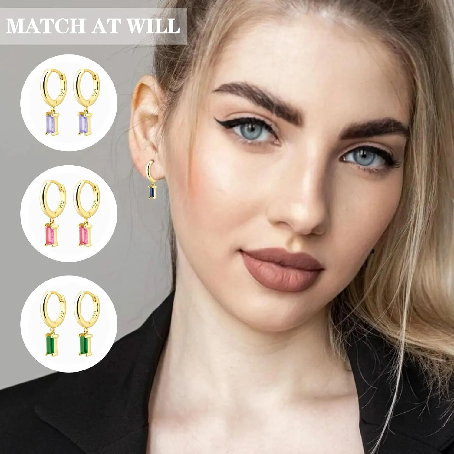 Gold Huggie Hoop Earrings with Small Blue Drop for Women, Drop Earrings for Women 14K Gold Plated Hypoallergenic Jewerly For Girls and Men (Blue-Gold)