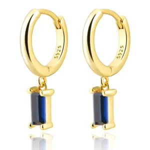 Gold Huggie Hoop Earrings with Small Blue Drop for Women, Drop Earrings for Women 14K Gold Plated Hypoallergenic Jewerly For Girls and Men (Blue-Gold)