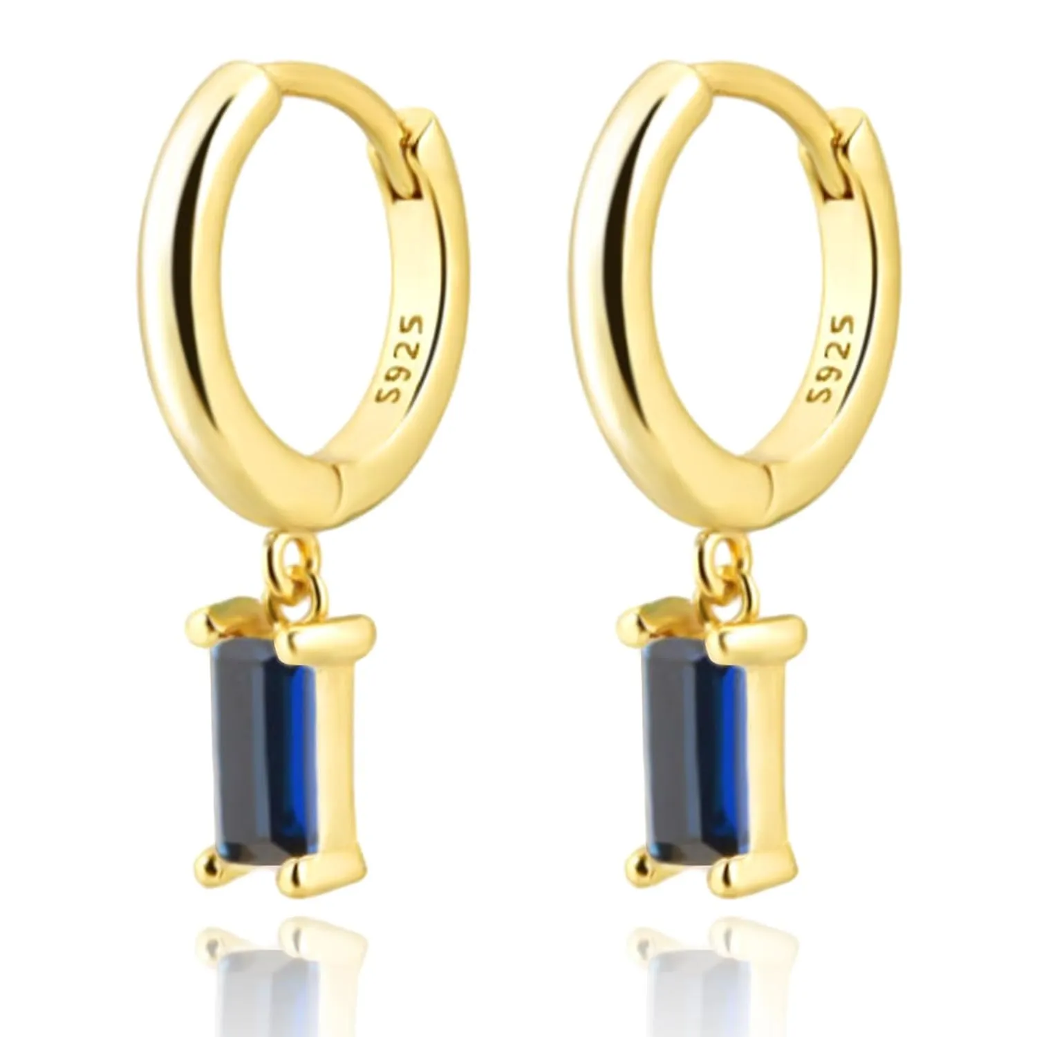 Gold Huggie Hoop Earrings with Small Blue Drop for Women, Drop Earrings for Women 14K Gold Plated Hypoallergenic Jewerly For Girls and Men (Blue-Gold)