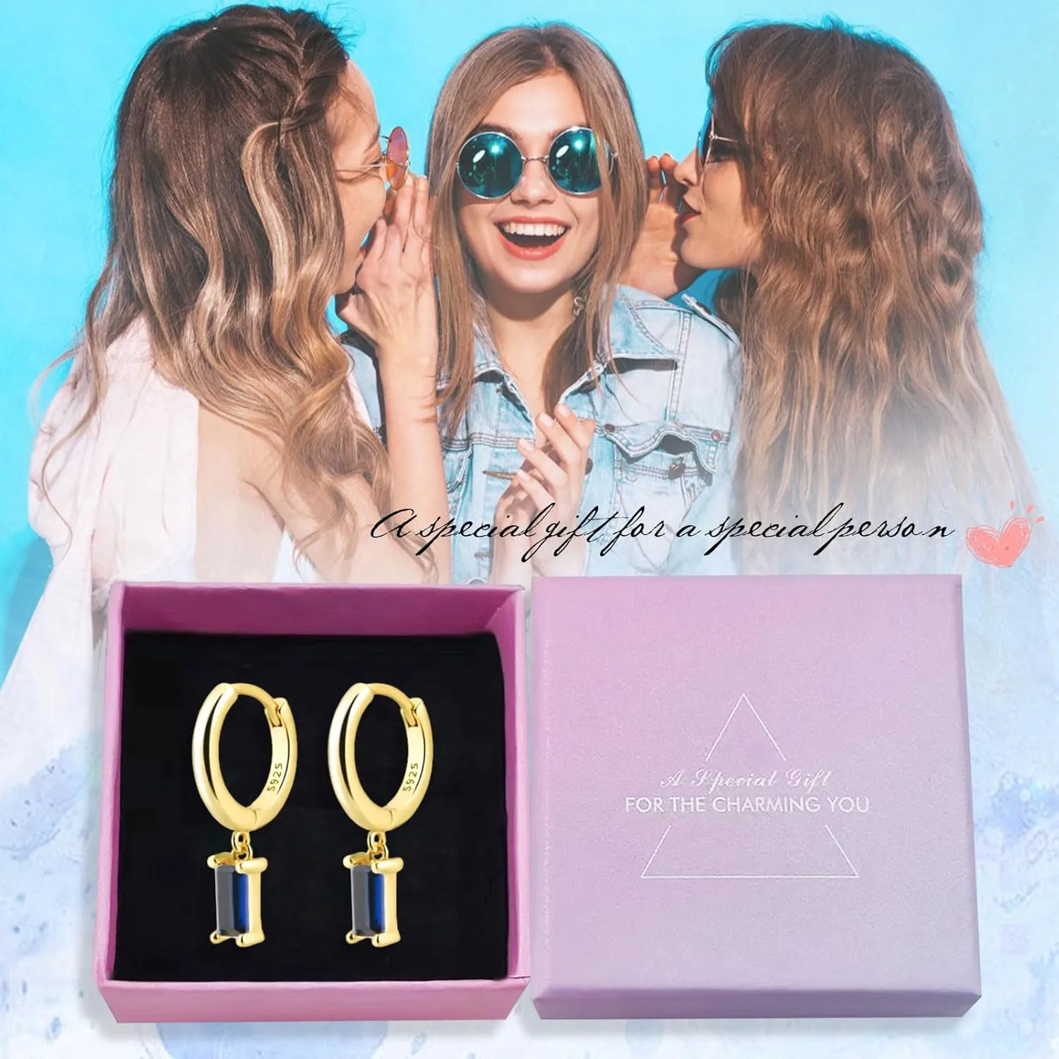 Gold Huggie Hoop Earrings with Small Pink Drop, Drop Earrings for Women, 14K Gold Plated Hypoallergenic Hoop Earrings Jewerly For Girls and Men (Pink-Gold)
