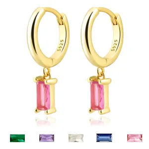 Gold Huggie Hoop Earrings with Small Pink Drop, Drop Earrings for Women, 14K Gold Plated Hypoallergenic Hoop Earrings Jewerly For Girls and Men (Pink-Gold)