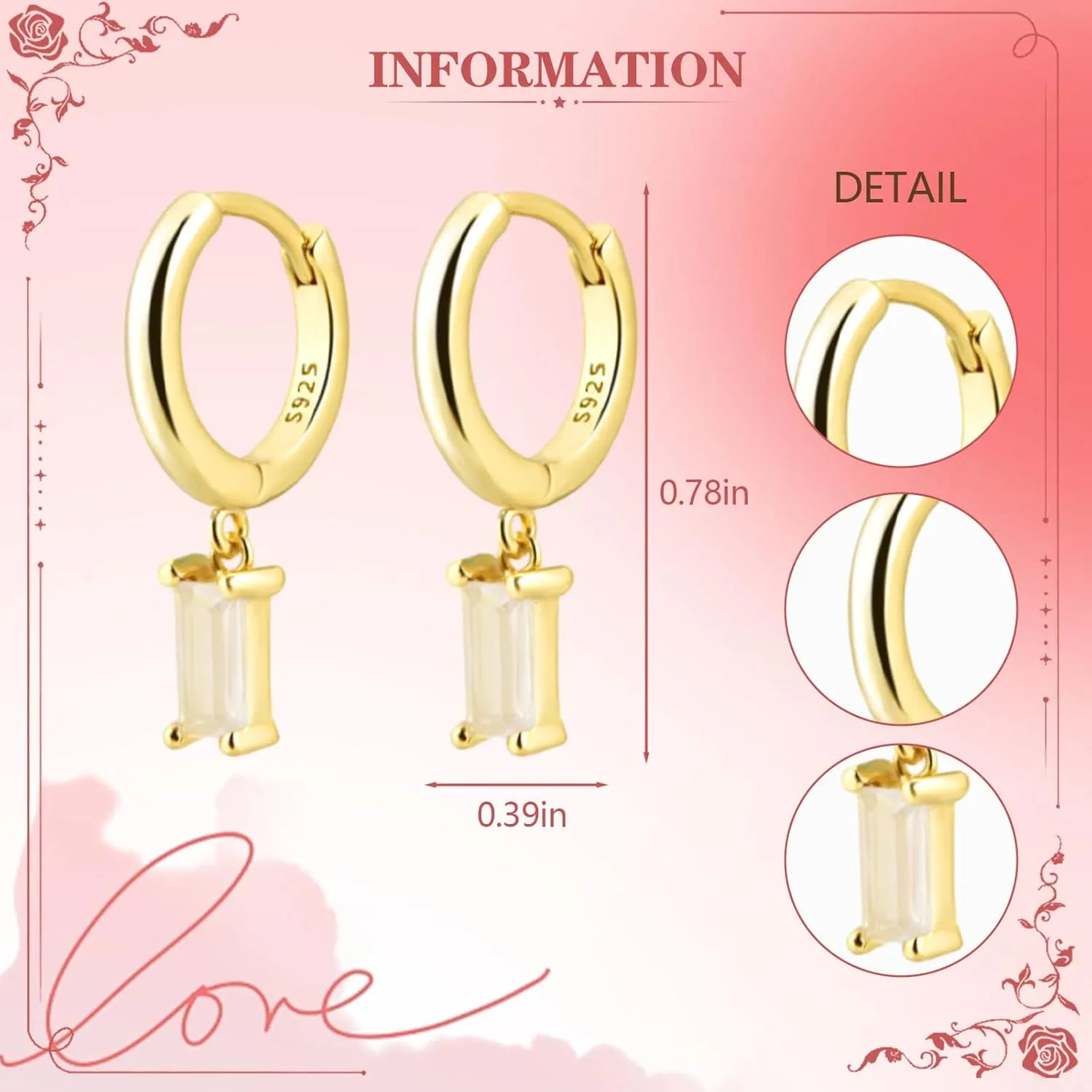Gold Huggie Hoop Earrings with Small Pink Drop, Drop Earrings for Women, 14K Gold Plated Hypoallergenic Hoop Earrings Jewerly For Girls and Men (Pink-Gold)