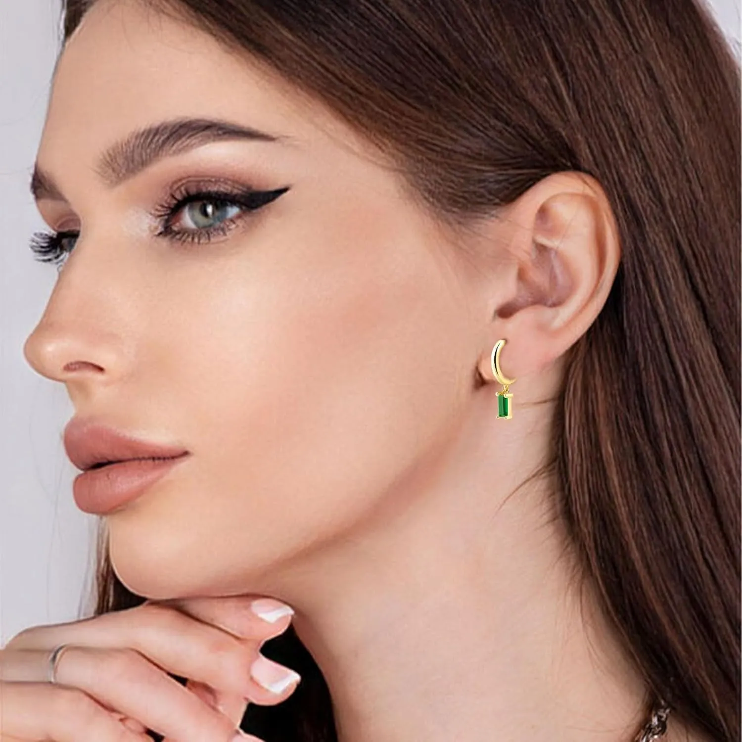 Gold Huggie Hoop Earrings with Small Pink Drop, Drop Earrings for Women, 14K Gold Plated Hypoallergenic Hoop Earrings Jewerly For Girls and Men (Pink-Gold)
